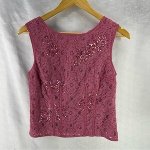 Anthropologie Pink/Rose Lace Sequins Blouse Size 2